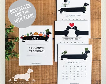 2027 Holiday Doxie Desktop Calendar: Bestseller Dachshund Gift, Birthday Gift