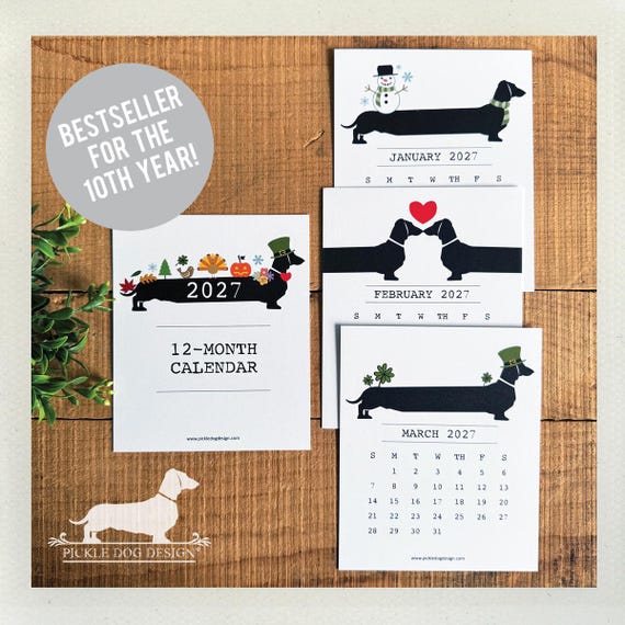 Holiday Doxie. 2027 Desktop Calendar