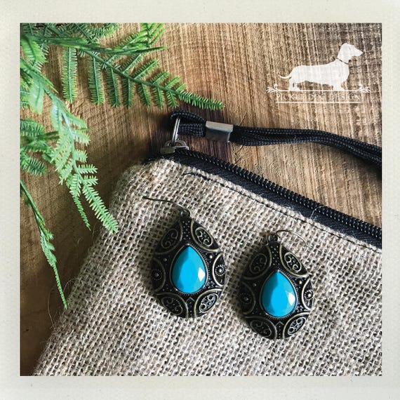 Teal Turquoise Drop. Dangle Earrings