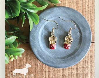 French Fries Dangle Earrings: Foodie Jewelry, French Fry Lover Gift, Nickel Free