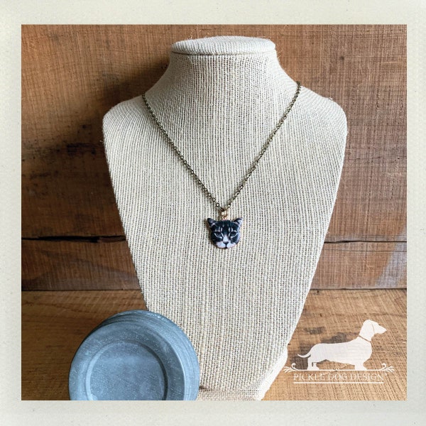 Caturday. Necklace -- (Vintage-Style, Tabby, Kitten, Simple, Cute, Cat Lady, Unique, Cat Jewelry, For Cat Lover, Birthday Gift Under 10)