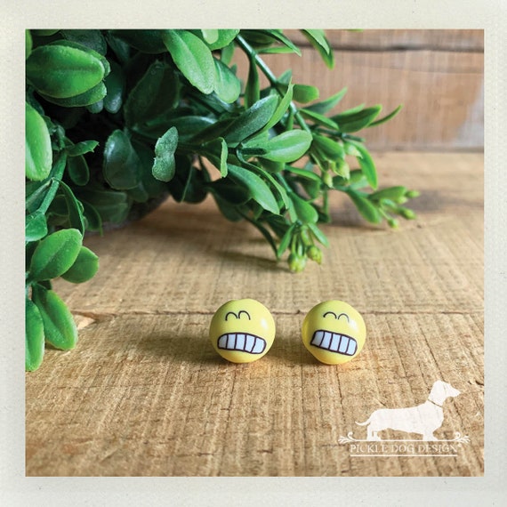 Grin Face. Post Earrings