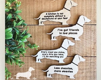 Dachshund Kitchen Magnets: Vintage-Style, Wood Lasercut and Engraved, Doxie Lover Gift