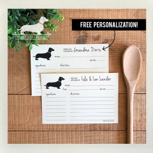 Doxie. Free Personalization. A Baker's Dozen (Qty 13) Set of Recipe Cards -- (3x5, 4x6, 5x7, Dachshund, Wedding Gift, Bridal Shower Favor)