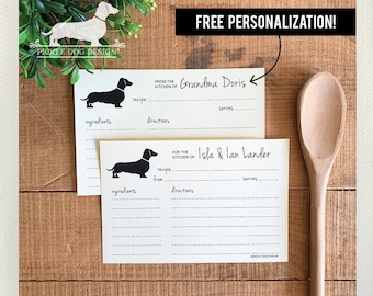 Doxie. Free Personalization. A Baker's Dozen (Qty 13) Set of Recipe Cards -- (3x5, 4x6, 5x7, Dachshund, Wedding Gift, Bridal Shower Favor)