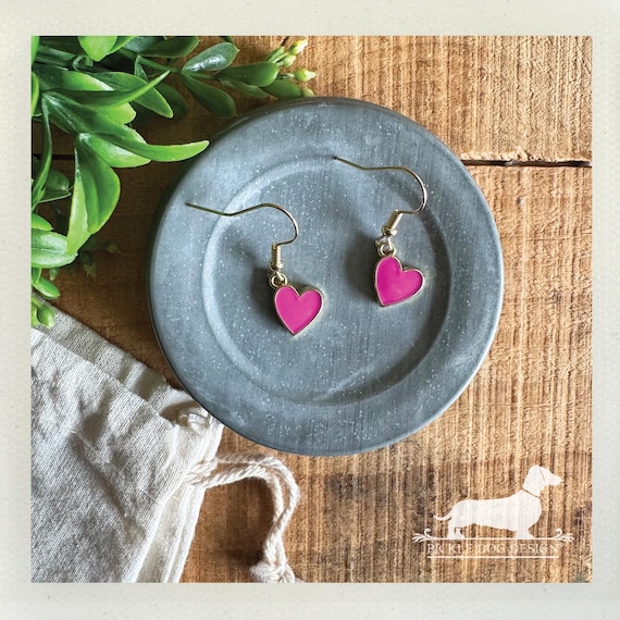 Pink Heart. Dangle Earrings