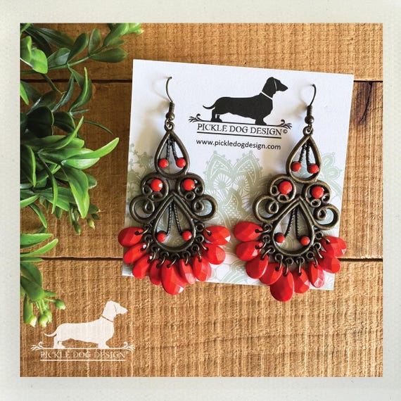 Orange Chandelier. Dangle Earrings
