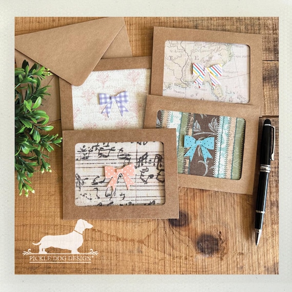 DISCOUNT DEAL! Patterned Bow. Whimsical Note Cards (Set of 4)