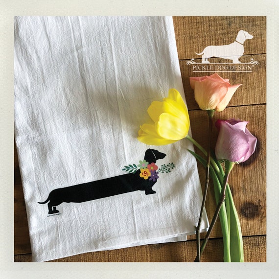 Floral Doxie. Decorative Tea Towel