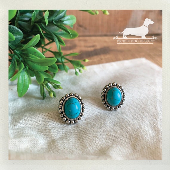 Encircled Turquoise. Post Earrings