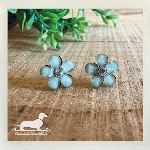 Sage Green Flower. Post Earrings