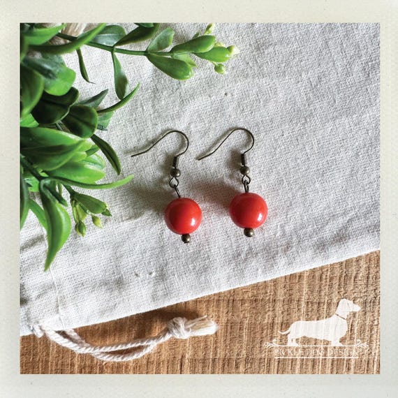 Orange Ball. Dangle Earrings