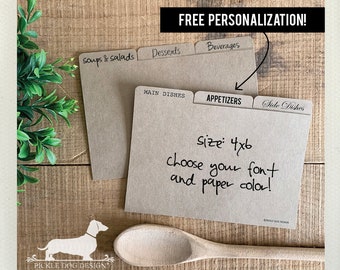 Personalized 4x6 Tabby Recipe Divider Cards: Kitchen Organization, Bridal Shower Gift, Cardstock, Wooden Tabs