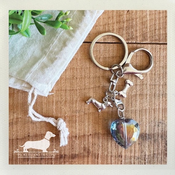 Crystal Doxie Heart. Bag Charm