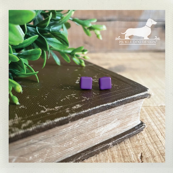 Purple Square. Post Earrings