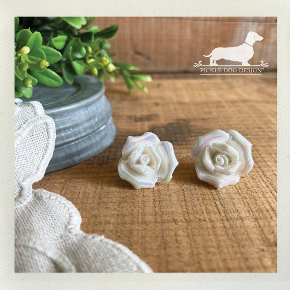 Bridal Rose. Large Rosebud Post Earrings
