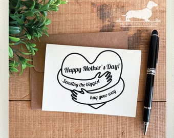 Mom Hug. Note Card -- (Happy Mother's Day Card, Quarantine Card, Social Distancing, Miss You, Heart, Hug, I Love Mom, Mama, Free Shipping)