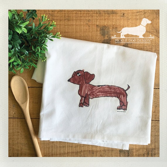 Doxie Drawing. Decorative Tea Towel