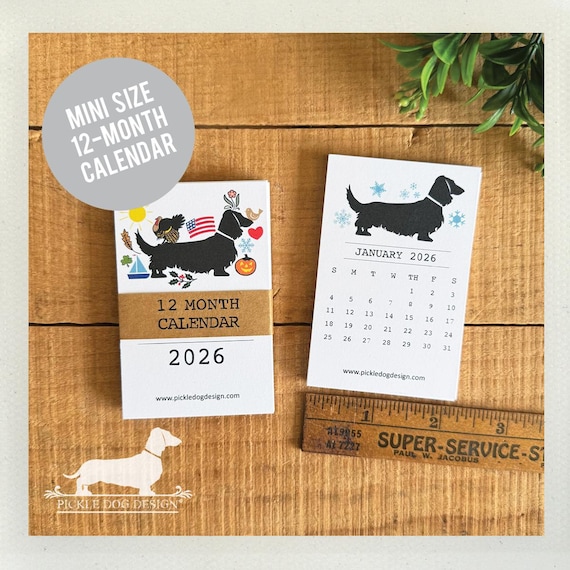 Mini Holiday Doxie. 2026 Desktop Calendar