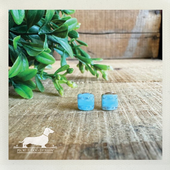Sea Glass Squares. Post Earrings