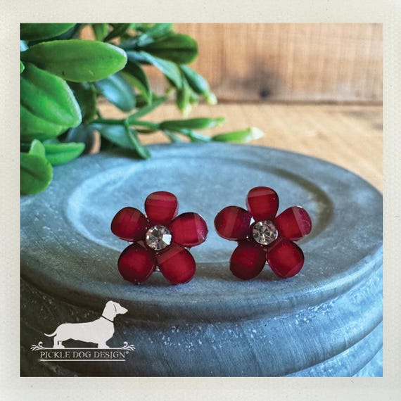 Red Wine Flower. Post Earrings
