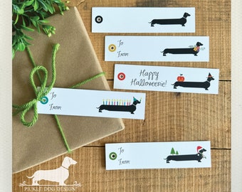 Dachshund Gift Tags (Qty 10): Doxie Cards, Birthday, Halloween, Christmas, Floral