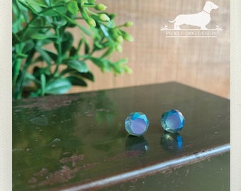 Crystal Gem. Post Earrings -- (Glass, Green, Vintage-Style, Blue, Gemstone, Tiny Glass Studs, Aqua, Crystal Earrings, Gift For Her Under 10)