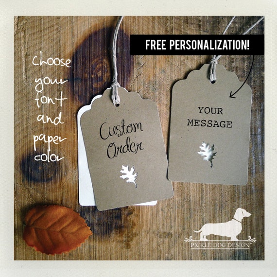 Double Brown Leaf. Personalized Gift Tags (Set of 12)