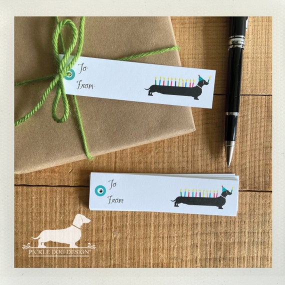 Birthday Doxie. Long Gift Tags (Qty 10)