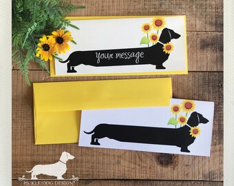 Personalized Sunflower Dachshund Note Card: Doxie Stationery, Summer Greetings
