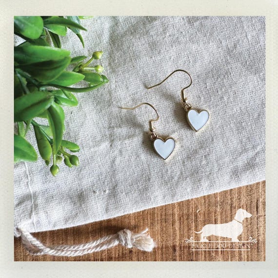 White Heart. Dangle Earrings