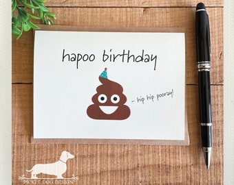 Hapoo Birthday. Note Card -- (Funny Card, Poop Birthday Card, Poop Card, Best Friend Card, Hip Hip Pooray, Poop Emoji, Happy Birthday Card)