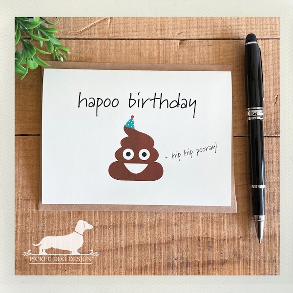 Hapoo Birthday. Note Card -- (Funny Card, Poop Birthday Card, Poop Card, Best Friend Card, Hip Hip Pooray, Poop Emoji, Happy Birthday Card)