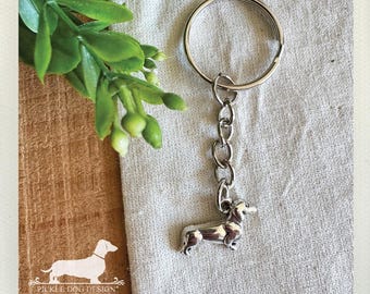 Mini Dachshund Keychain: Silver Sausage Dog Key Ring, Bag Charm, Doxie Lover Gift