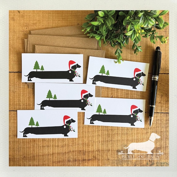 Christmas Dachshund. Set of 5 Mini Flat Cards