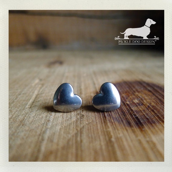 Hematite Heart. Silver Heart Post Earrings