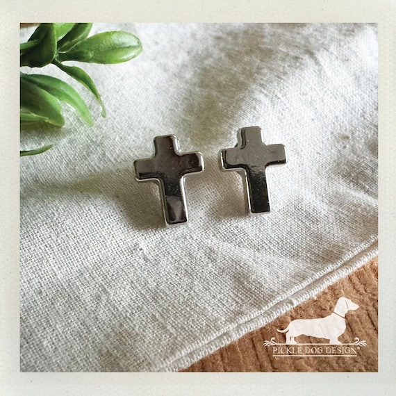 Silver Cross. Post Earrings