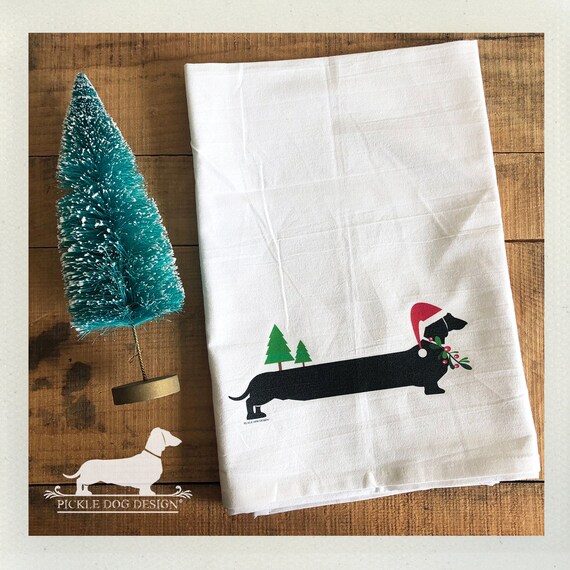 Christmas Doxie. Tea Towel
