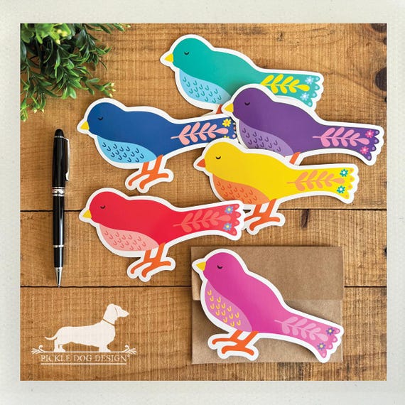 DISCOUNTED! Colorful Birds. Flat Cards (Set of 6)