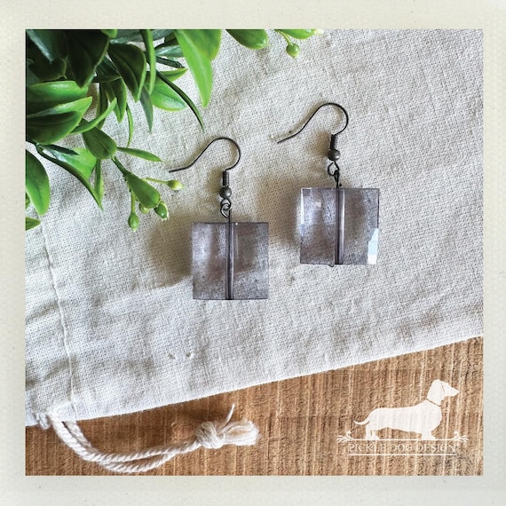 Grayed Square. Dangle Earrings