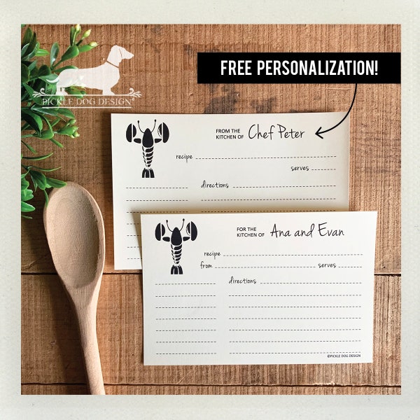 Lobster. Free Personalization. A Baker's Dozen (Qty 13) Set of Recipe Cards -- (3x5, 4x6, Ocean, Sea, Wedding Gift, Bridal Shower Favor)