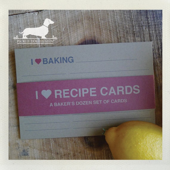 I Heart. A Baker's Dozen (Qty 13) Set of 4x6 Recipe Cards