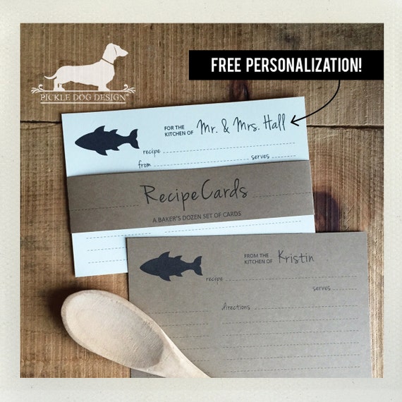 Fish. Free Personalization. A Baker's Dozen (Qty 13) Set of Recipe Cards