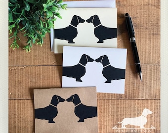 Doxie Love. Note Card -- (Sausage Dog, Dachshund, Vintage-Style, I Love You Card, Weiner Dog, Dog Silhouette, Hello, Kissing Dogs, Cute)