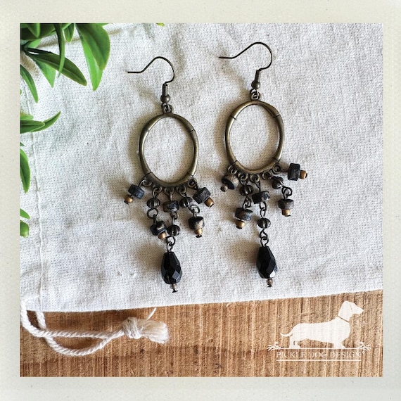 Black Chandelier. Dangle Earrings