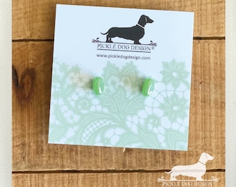 Mint Green Glass Post Earrings: Vintage Style, Nickel Free Studs