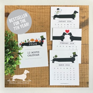 Holiday Doxie. 2024 Desktop Calendar -- (Vintage-Style, Dog, Dachshund, Wiener Dog, Monthly Calendar, Long Dog, Christmas Gift Under 15)