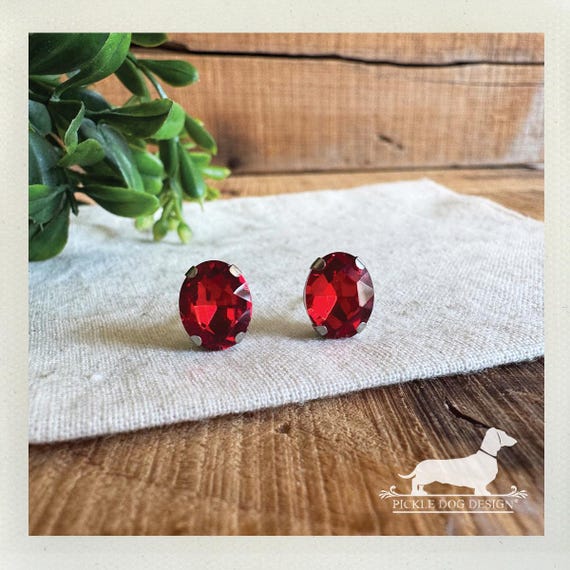 Ruby. Post Earrings