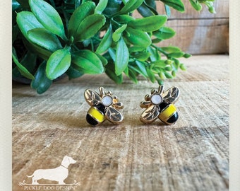 Queen Bee Post Earrings: Bumblebee Jewelry, Nickel Free Studs