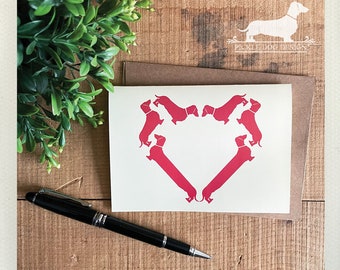 Doxie Heart. Note Card -- (Dachshund, Valentine Card, Happy Valentine's Day, Heart, I Love You, Wiener Dog, Sausage Dog, For Her, For Him)